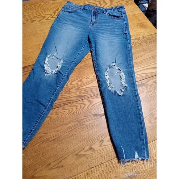OLD NAVY Jeans Womens 12 BLUE MID RISE ROCKSTAR Preowned Distressed Ripped Hole - Picture 10 of 12